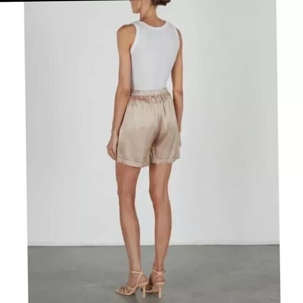 NWOT Enza Costa Satin Bermuda Shorts in Khaki Size XS - Picture 2 of 6